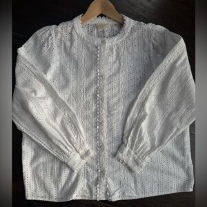 Sézane Marinette shirt in ecru eyelet.